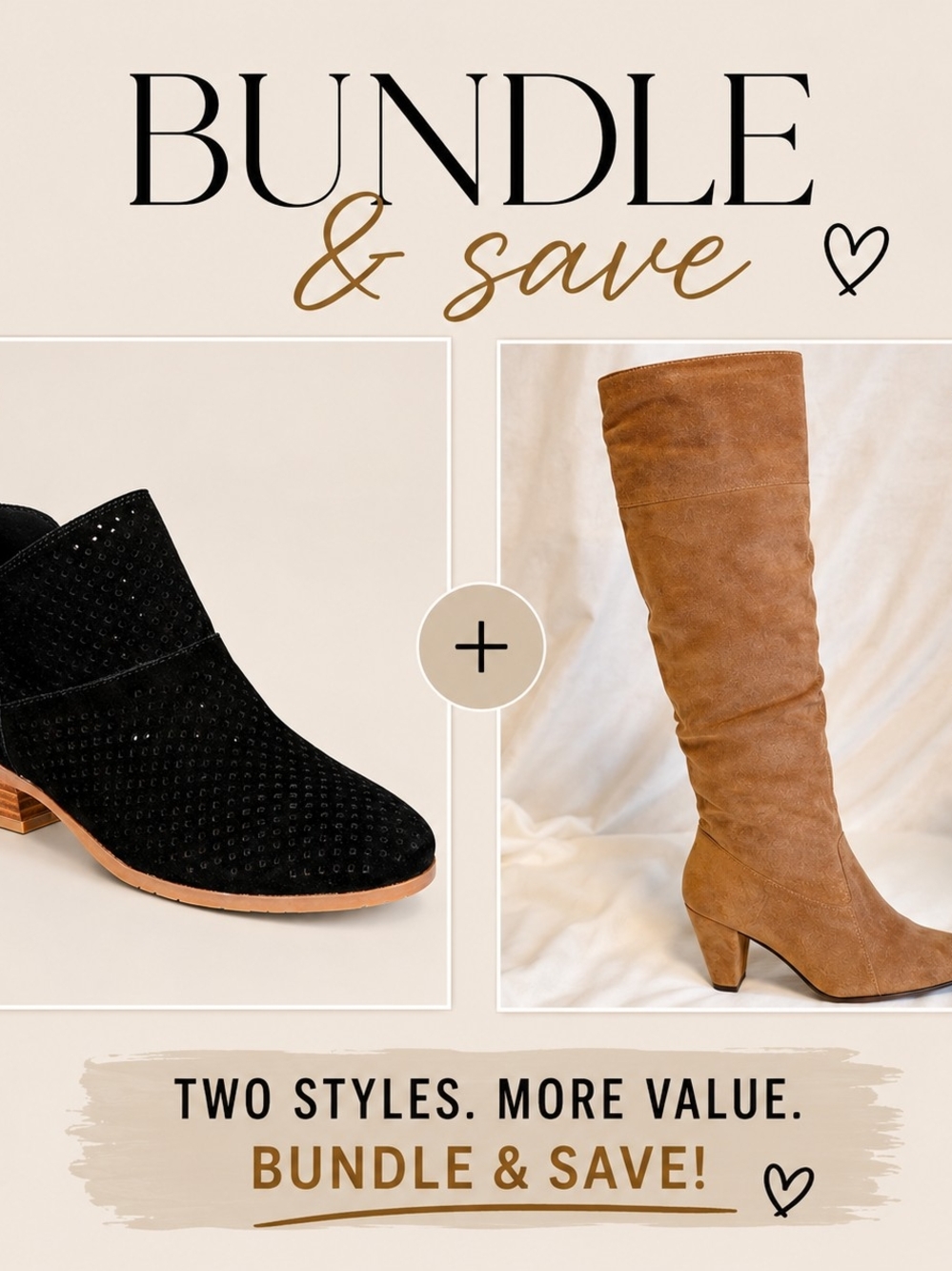 Women’s Black Suede Ankle Boot & Brown Tall Boot Bundle